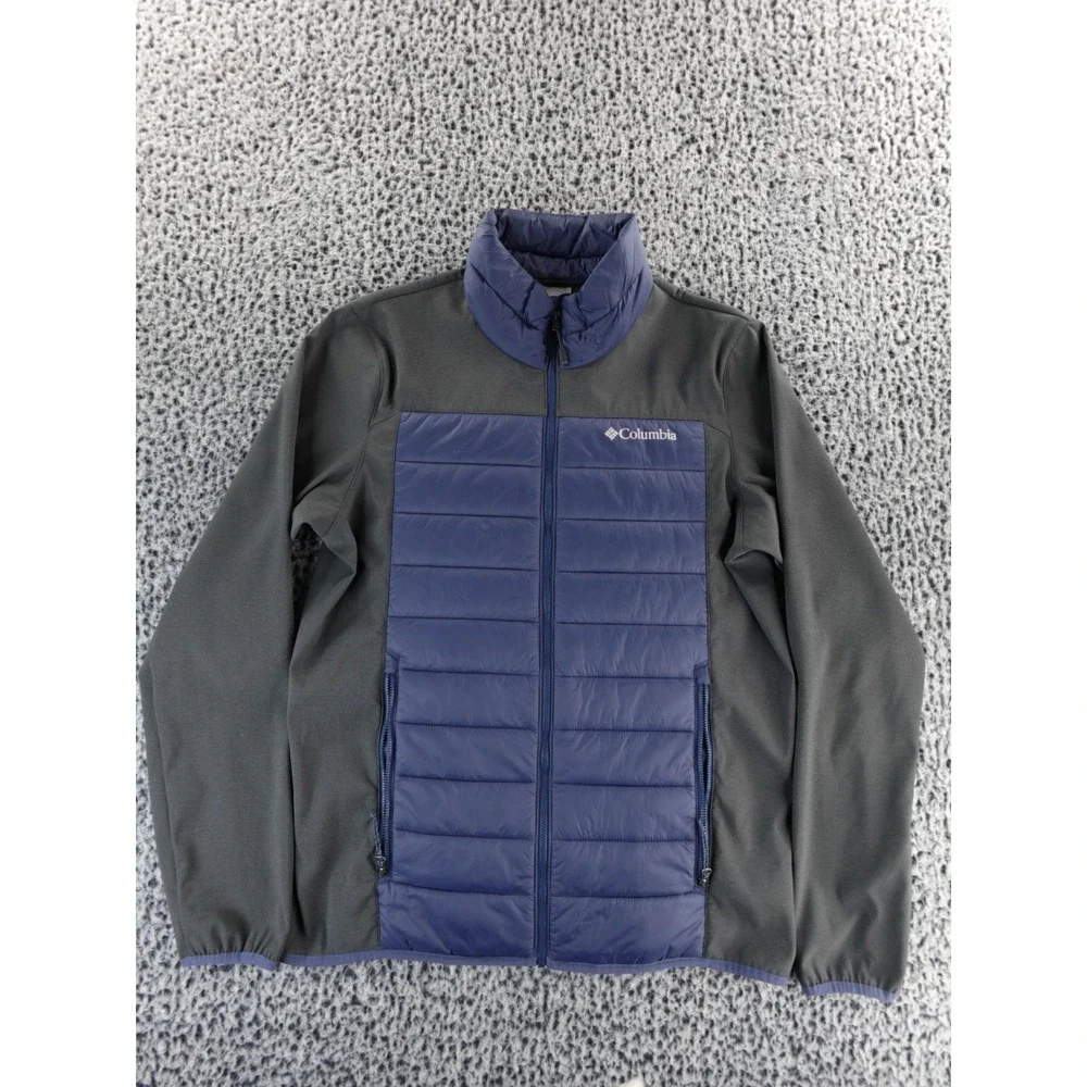 Columbia Puffer Fleece Jacket Men's Size M‎ Gray Blue Zip Up Insulated